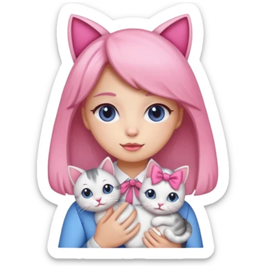 A gurl with pink bow holding a cat sticker