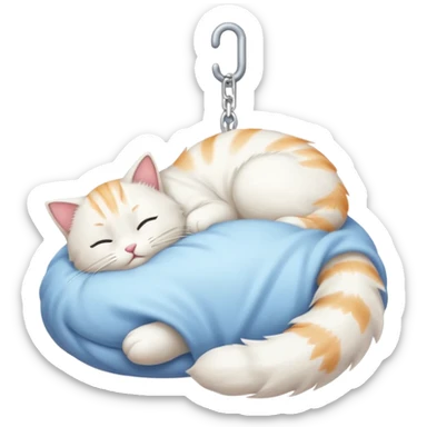 emoji of white napping cat with a tail hanging down sticker