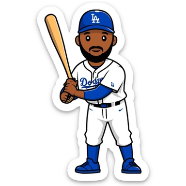 black person with beard in Dodgers baseball uniform sticker