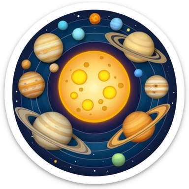 solar system with planets orbiting the sun, vibrant colors sticker