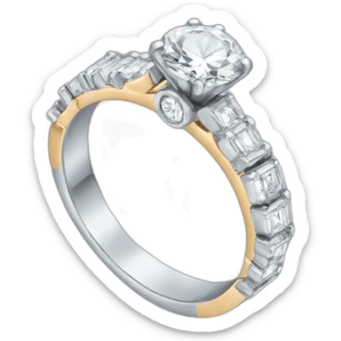 A wedding ring with a white diamond in the center sticker