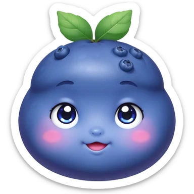 Cute Kawaii Blueberry, small and chubby, deep blue-purple with a tiny leafy crown, bright sparkling eyes, a soft round body, cute blushing cheeks, full of berry sweetness! sticker
