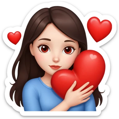 Brunette Girl hugging a red heart sticker