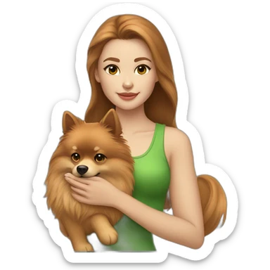light-skinned-girl-with-brown-hair-and-green-eyes-petting-red-pomeranian sticker