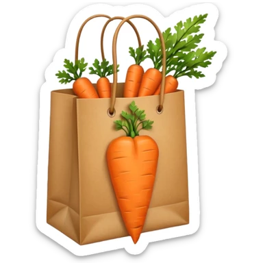paper shopping bag with carrot inside bag. Transparent background sticker