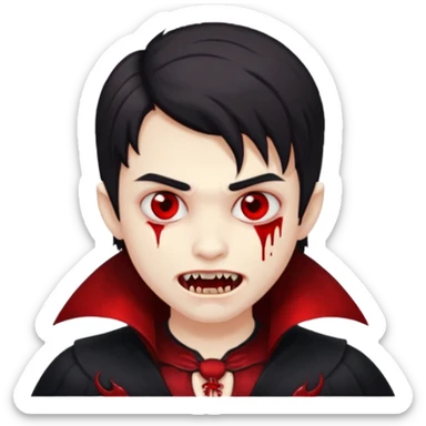 vampire boy, pale complexion, fangs sticker