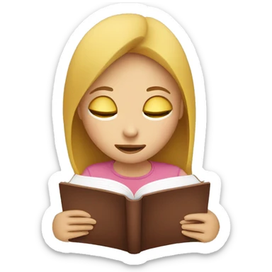 a girl reading Open book  covering her face, only her eyes are visible  sticker