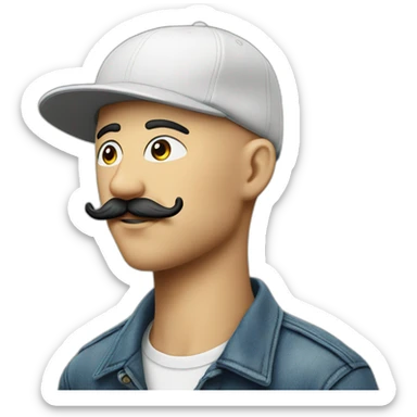 Skinhead in five-panel cap with mustache sticker