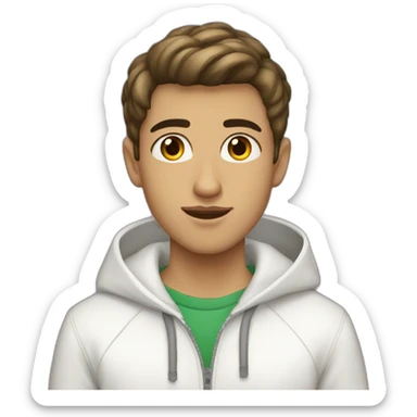 algerian teenage boy with very short gradient hair, brown eyes and long lashes, big nose and he is wear a white jacket sticker