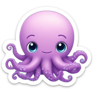 cute blue kraken with adorable face with many hearts around sticker