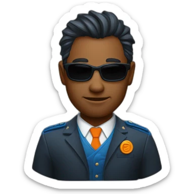 Un mec noir, avec des cheveux bleu et orange moutard. Sur la joue des symboles doré. Des cornes de bélier orange moutard sticker