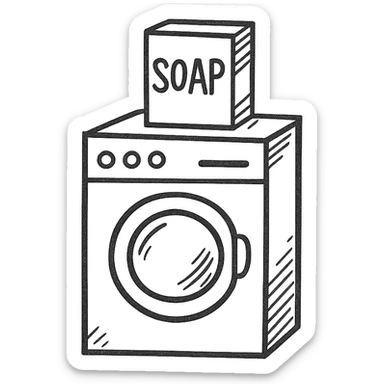 washing machine with detergent box on top, hand drawn black outline icon, no fill sticker