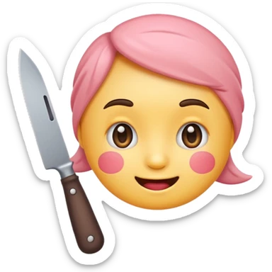 un emoji con cara adorable y un cuchillo sticker