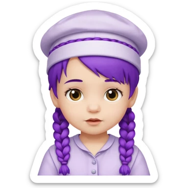 purple haired little baby with braids and white hat sticker