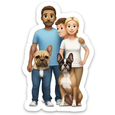 parents standing behind 3 sons and one french bulldog sticker