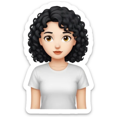 girl with curly black hair wearing a white t-shirt sticker