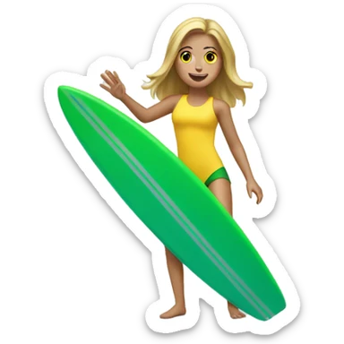 white girl surfing green yellow surf board sticker