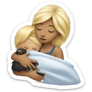 Blonde woman sleeping together with her Yorkie sticker