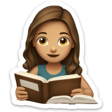 A girl with brown hair is reading a book sticker