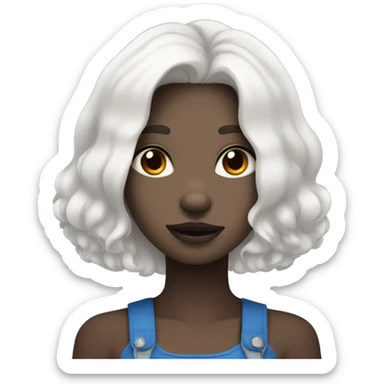 Dark big dog with cutie white haired and blue eyes girls, cuddles  sticker