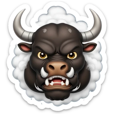 Emoji of an angry black powerful bull with steam coming out of its nose sticker