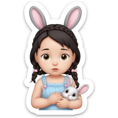 bunny ear accessory wearing baby braided dark hair sad  sticker