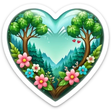 crystal heart with forest inside and floral decoration around sticker