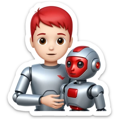 the kid play with him robot sticker