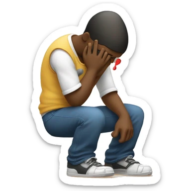 A man kneeling and crying while trying to repair his girlfriend's broken heart. The heart should be depicted as a broken emoji heart, emphasizing the emotional scene. sticker