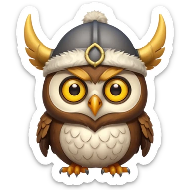 a cartoon Viking owl with horned cap sticker