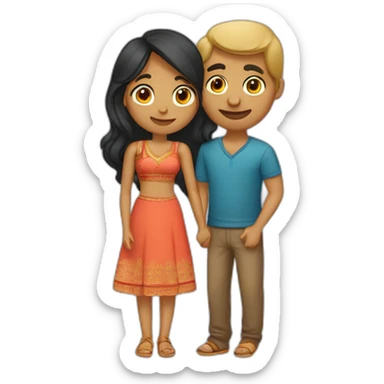 short Indian girlfriend kissing her caucasian boyfriend sticker