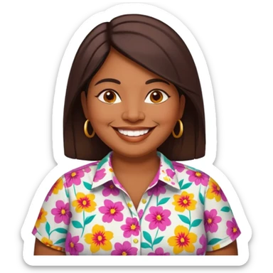 40 yr old chubby sri lankan woman, dark skin, straight brown hair, big smile, white teeth sticker