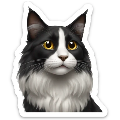 black cat domestic long-haired with half white mouth sticker