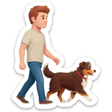 A man dog walker with and Aussie red merle. sticker