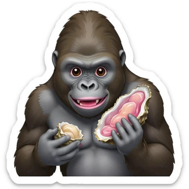 gorilla eating pink oyster, wearing veneers  sticker