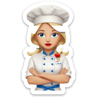 Beautiful, sexy,  long blonde hair, blue eyed, full red lips female chef arms folded  sticker