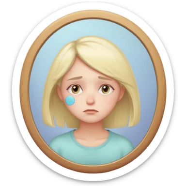 thoughtful tired woman looking in the mirror, gentle pastel tones, soft lighting, emoji style, symbolizes fatigue not ageing sticker