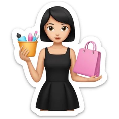 black short hair tanned woman, black dress girly things sticker