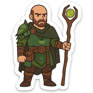 flat toon style Baldur's Gate 3 druid character sticker