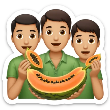 3 hombres comiendo papaya partida en 2 partes sticker