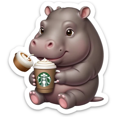 Baby hippo drinking a Starbucks coffee  sticker