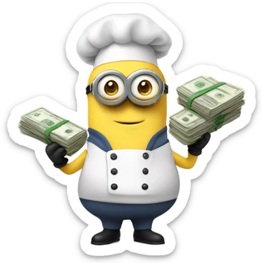 Minion with cash and chef head sticker