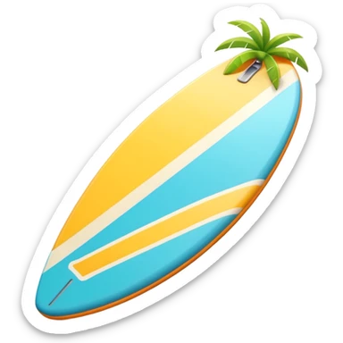 surfboard icon, tropical surfboard, glossy texture, bright colors, cute mobile game icon style, 3D cartoon, soft shadows, clean background, no text, no watermark sticker