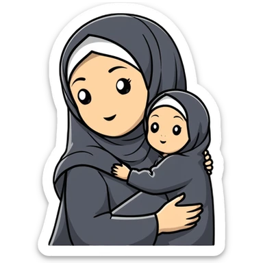 Mother in hijab hugging her child sticker