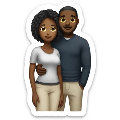 black couple hugging. The black woman with a big bum with a straight layered bob sticker
