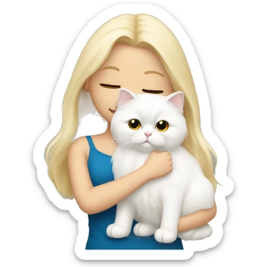 Blonde girl snuggling white Persian cat sticker