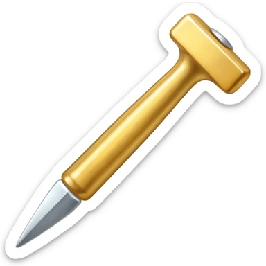 A very long carpenters nail that is gold sticker