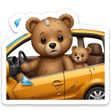 Teddy bear crashing a car sticker