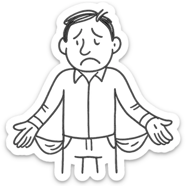 hand drawn sketch of a sad man with empty pockets sticker