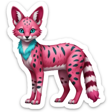 Epic complex detailed sanguine-red magenta pink white pastel realistic aesthetic-scenic-Fakémon-Trico-Sergal-Serval-Vernid-creature with cyan markings  sticker